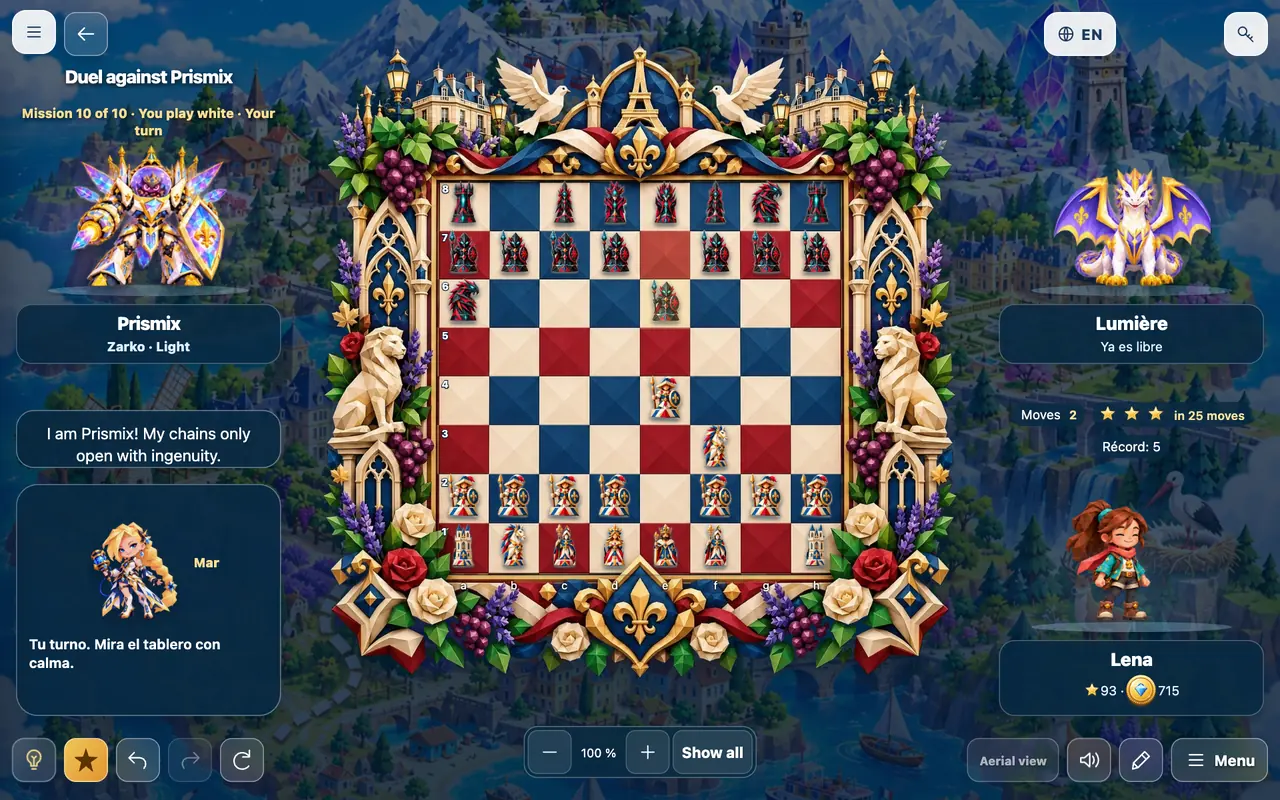 At the end of every region, a real game of chess.