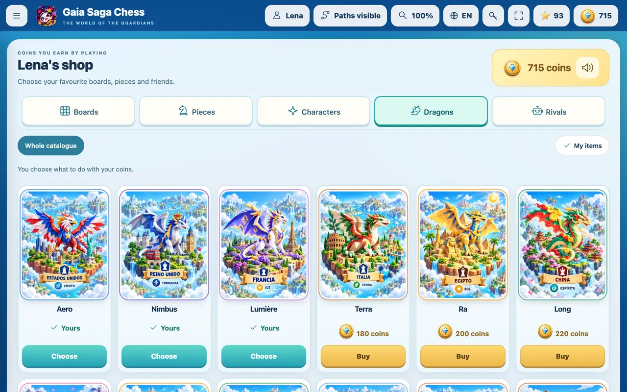 The shop: items from the first regions cost less.